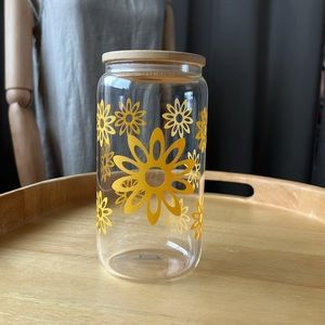 Libbey Iced Coffee Cup Yellow Vinyl Flowers